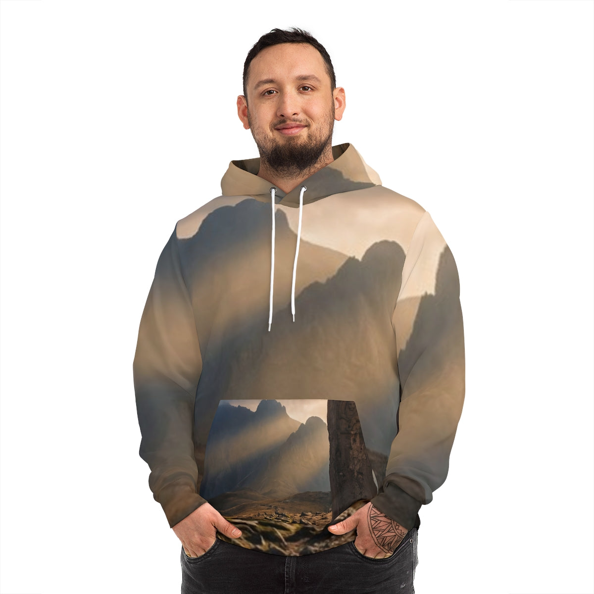 Men's Fashion Hoodie - Ancient Stone Column Mountain Sunset...