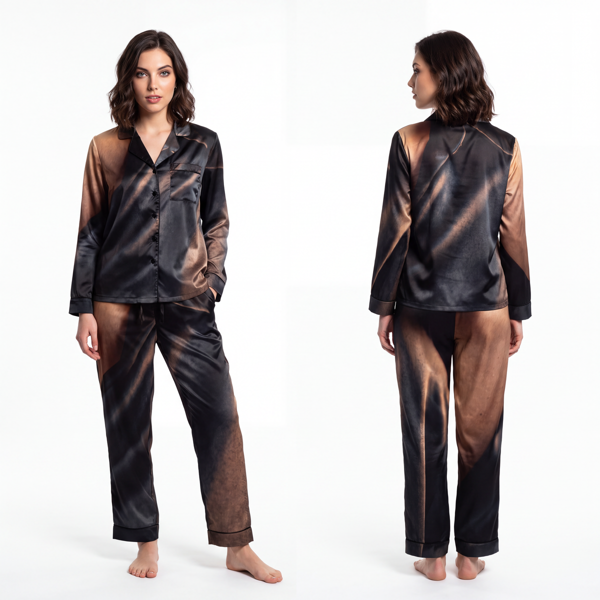Women's Satin Pajamas - Midnight Satin Sleep Set | Echovira...