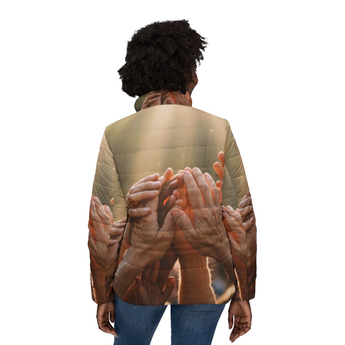 Women's Puffer Jacket - Golden Rays of Unity Wall Art |...