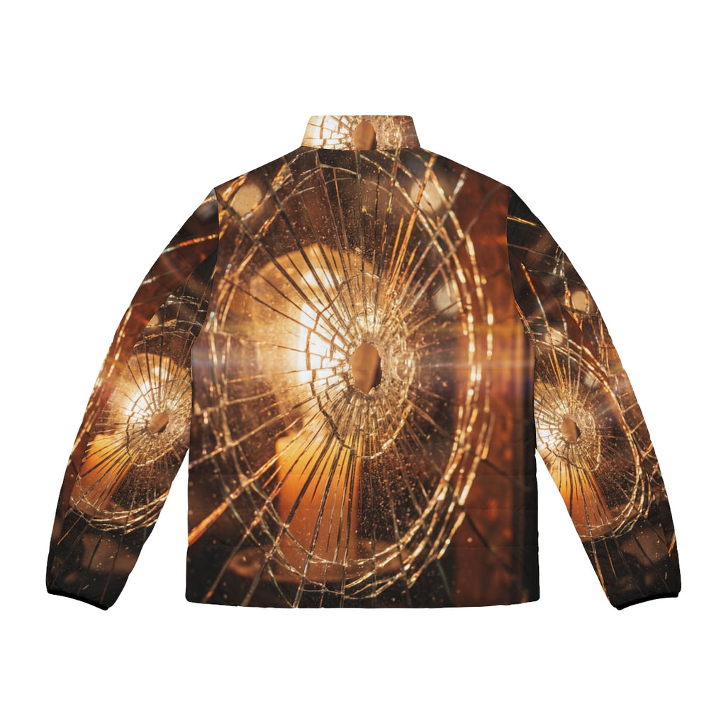 Men's Puffer Jacket - Shattered Amber Light Art | Echovira...
