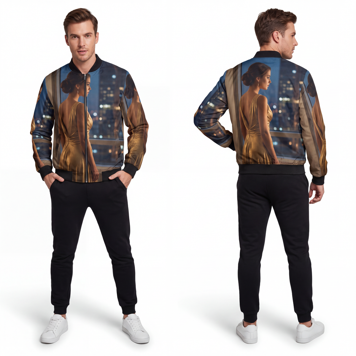 Men's Bomber Jacket - Shimmering Rainscape | Echovira...