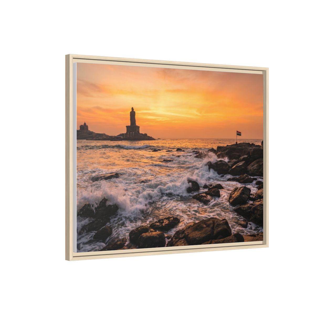 Framed Canvas - Golden Coast Dawn — Natural / 1.25"