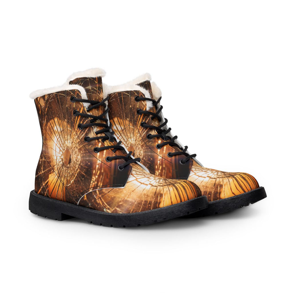 Women's Fur and Leather Boots - Shattered Amber Light Art |...
