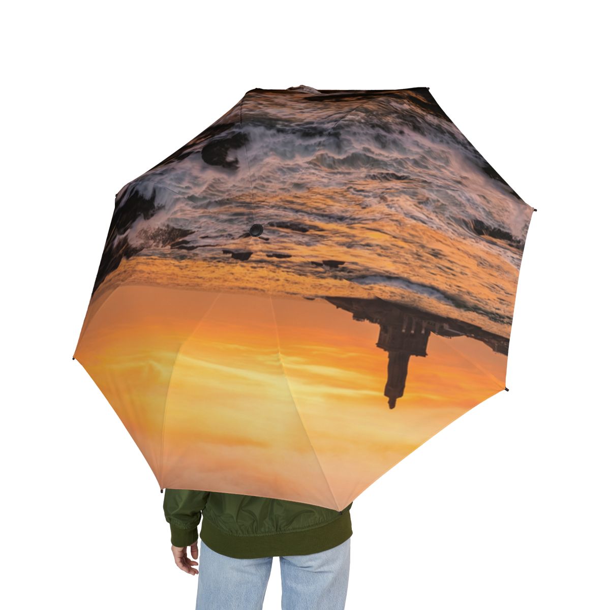 Foldable Umbrella - Golden Ocean Storm