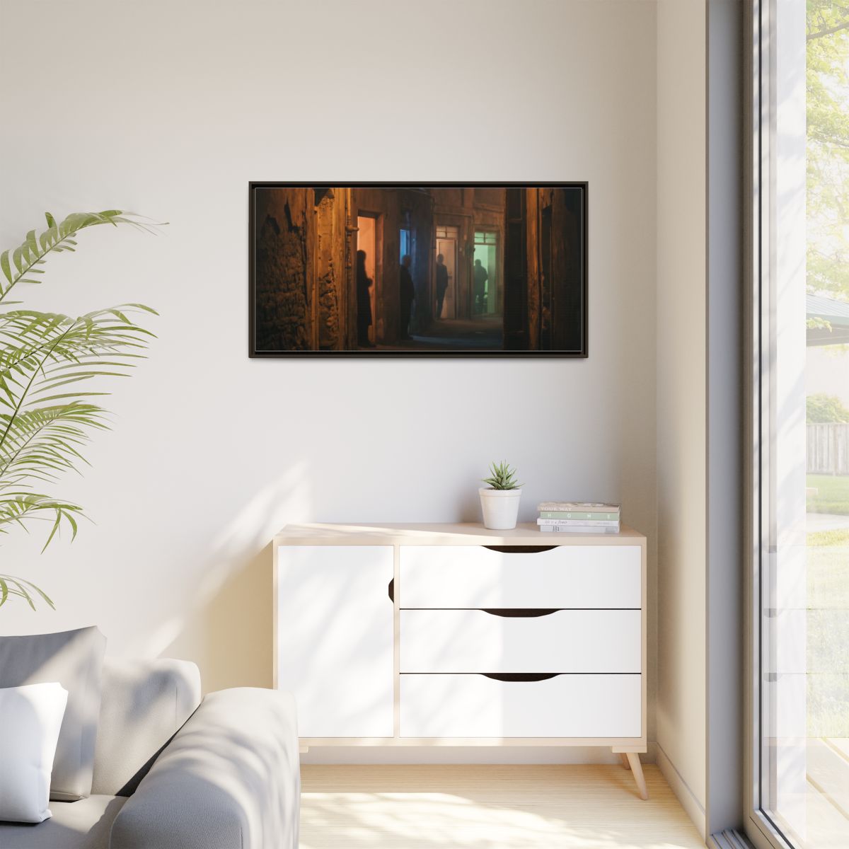 Matte Canvas, Framed - Shadowed Alleyway Mystery Art Print...