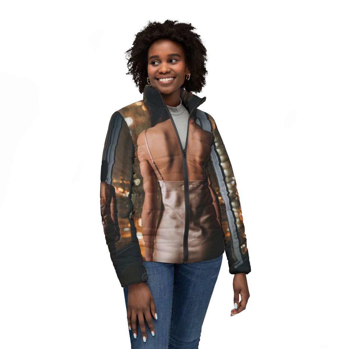 Women's Puffer Jacket - Rainscape Glow | Echovira Gallery