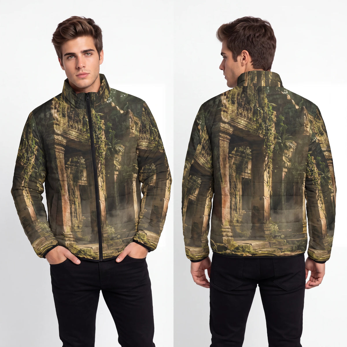 Men's Puffer Jacket - Forest Temple | Echovira Gallery