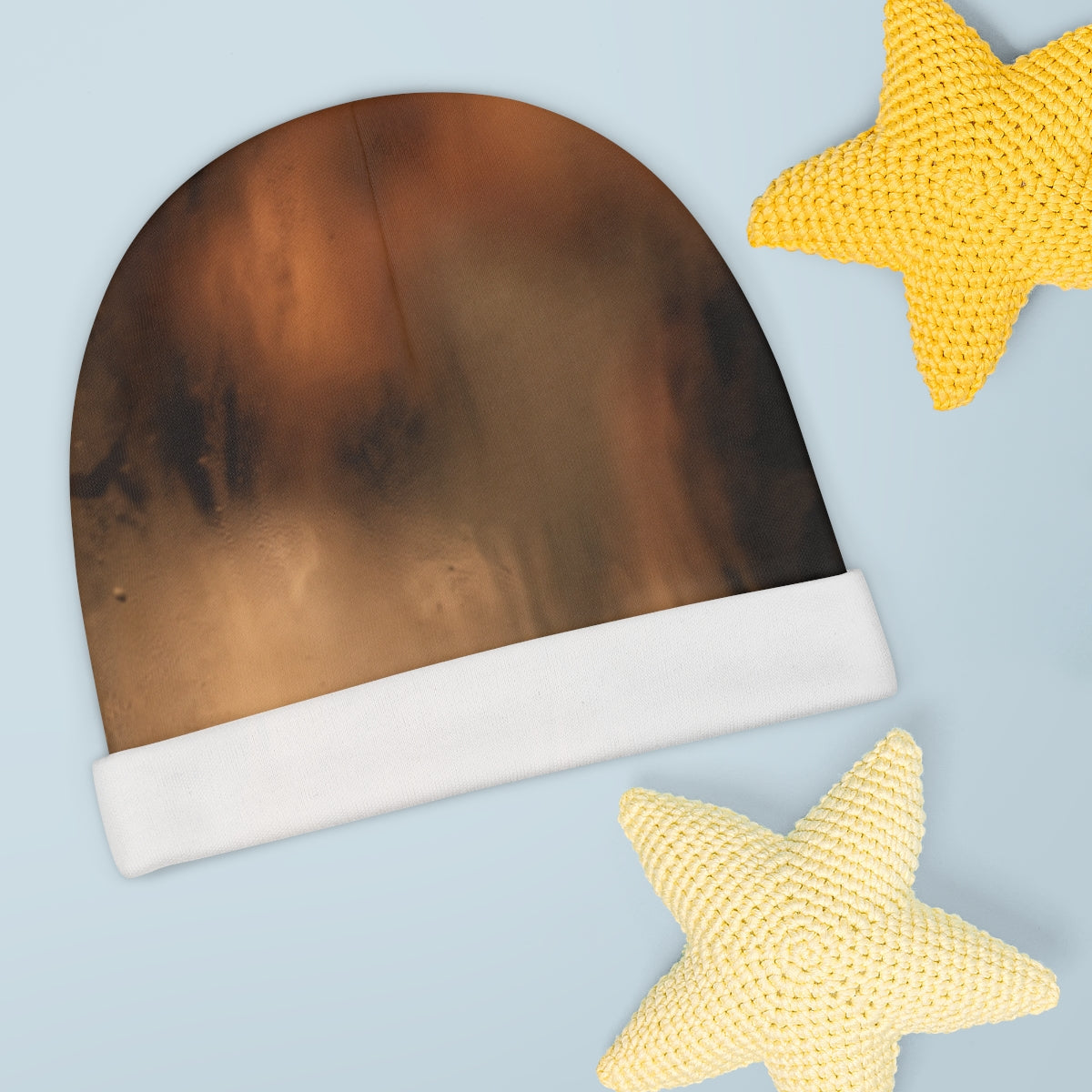 Warm Amber Baby Beanie with Abstract Art
