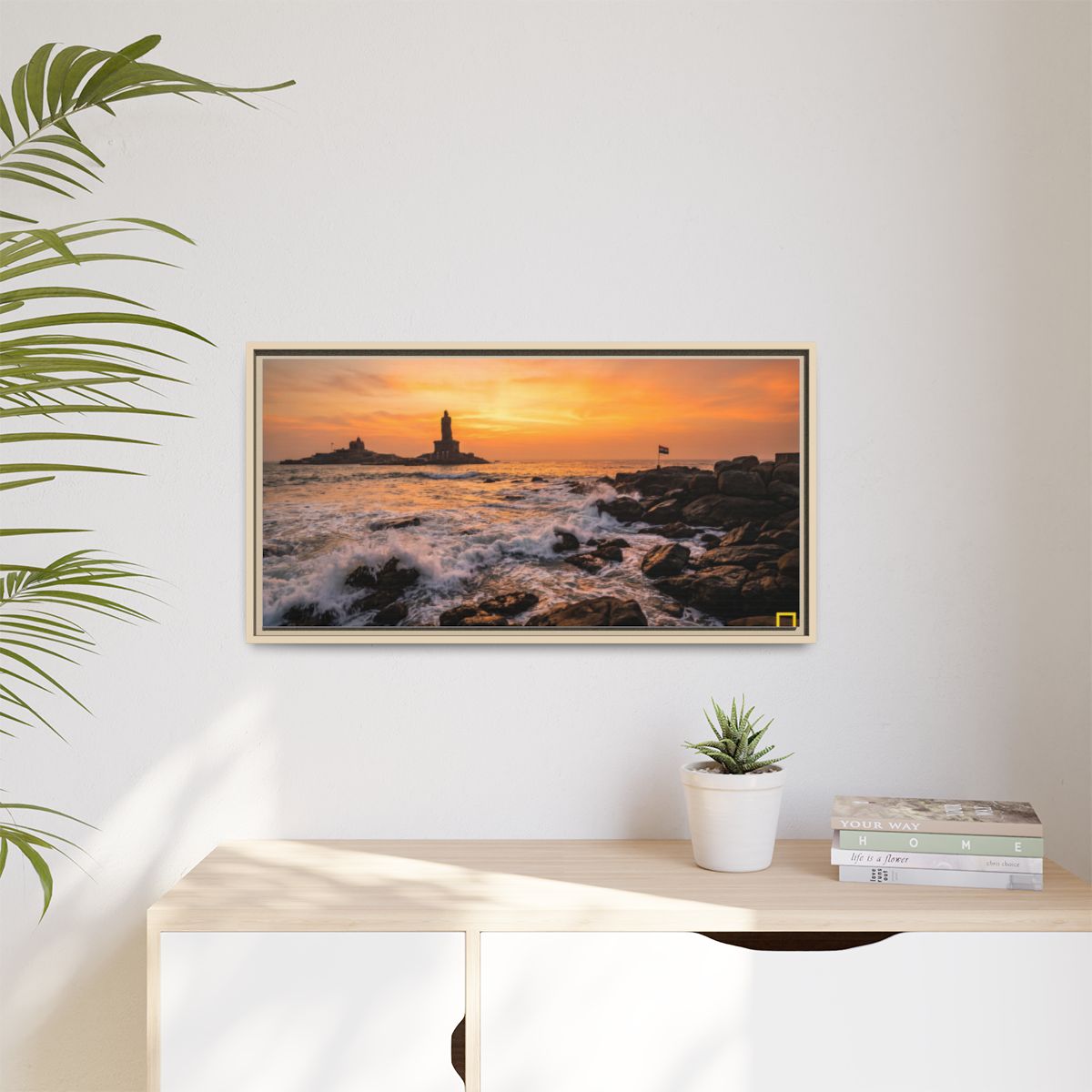 Framed Canvas - Golden Coast Dawn — Natural / 1.25"