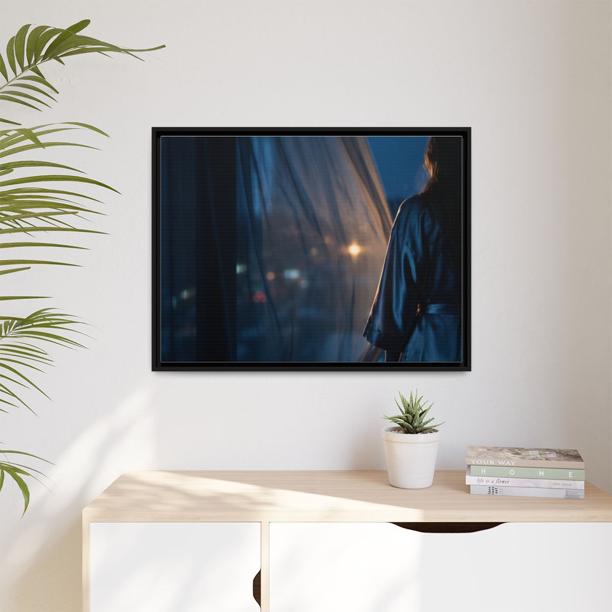 Matte Canvas, Framed - Nocturnal Solitude Silhouette — Black...