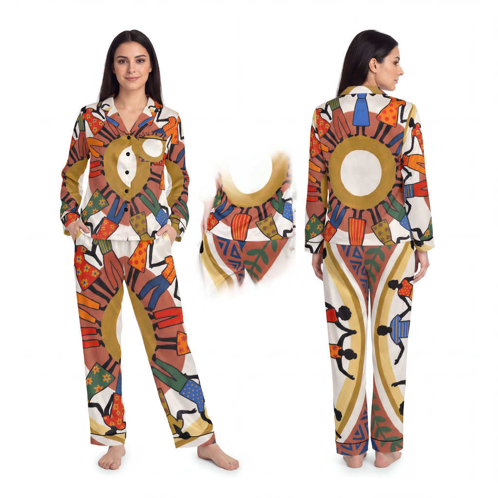 Women's Satin Pajamas - Unity Mandala Folk Art | Echovira...