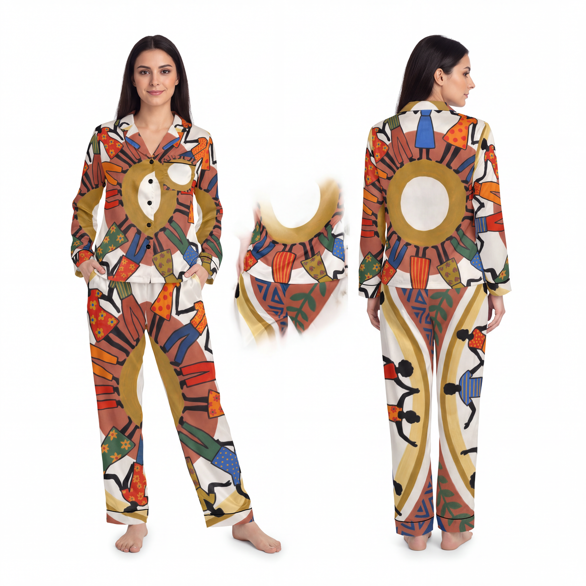 Women's Satin Pajamas - Unity Mandala Folk Art | Echovira...