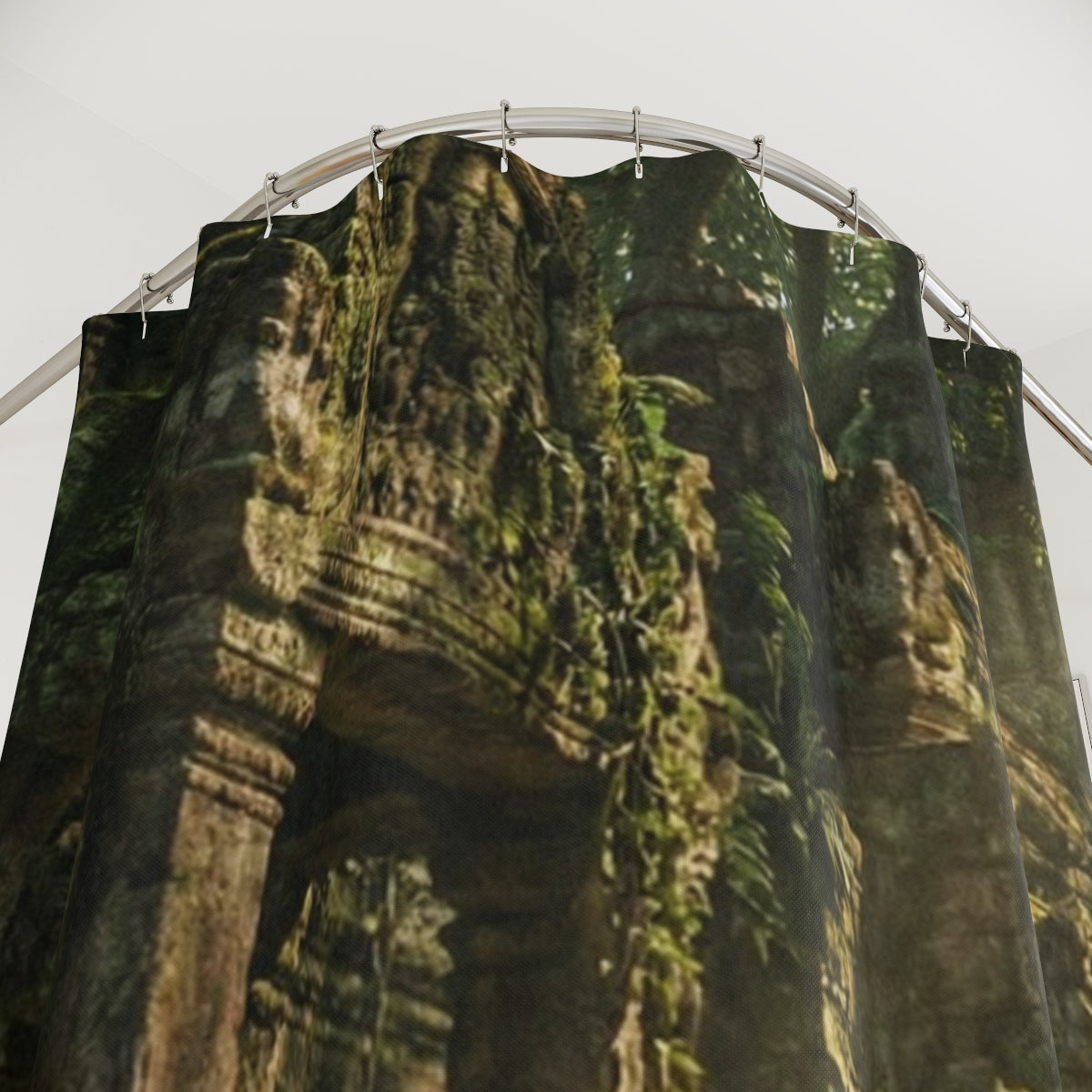 Shower Curtain - Temple Ruins Waterfall | Echovira Gallery