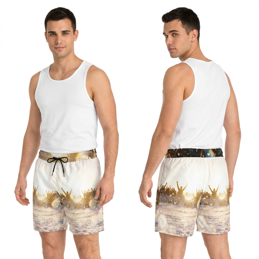 Men's Swim Shorts with Golden Hour Crowd Art