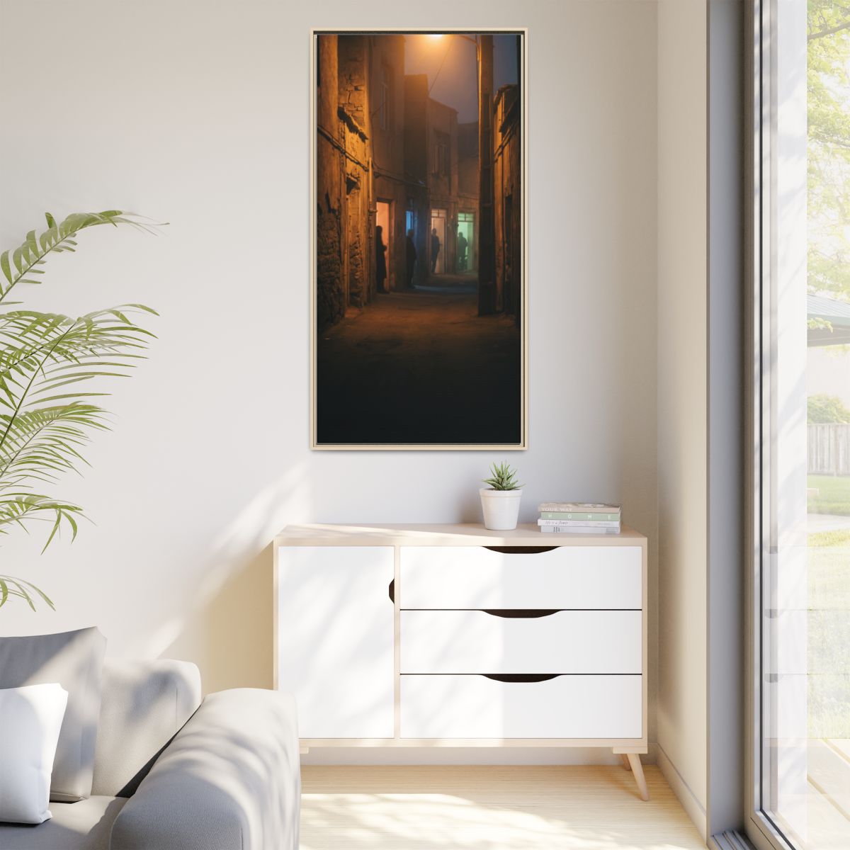 Matte Canvas, Framed - Shadowed Alleyway Mystery Art Print...