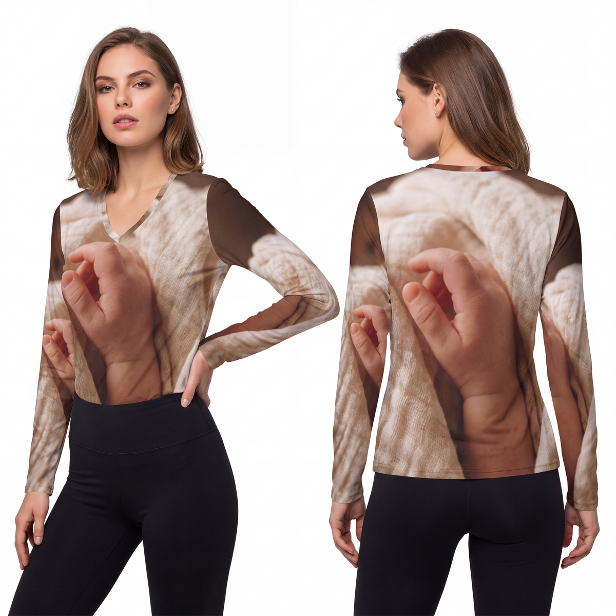 Women's Long Sleeve V-neck Shirt - Tender Newborn Hand in......