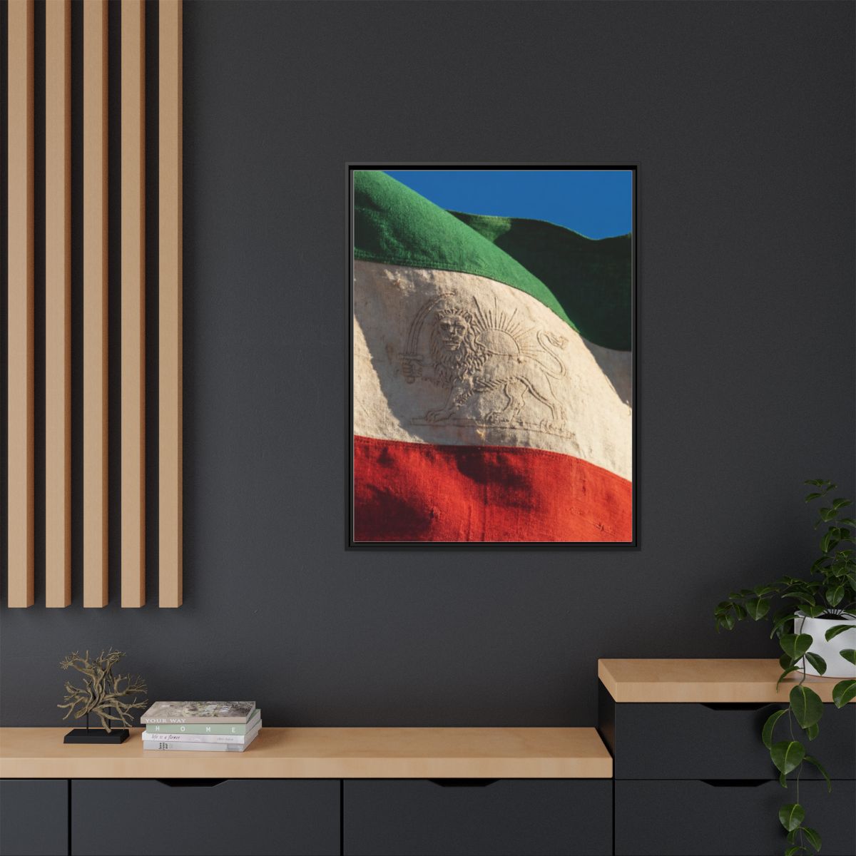 Framed Canvas Art - Distressed Flag — Black / 1.25"