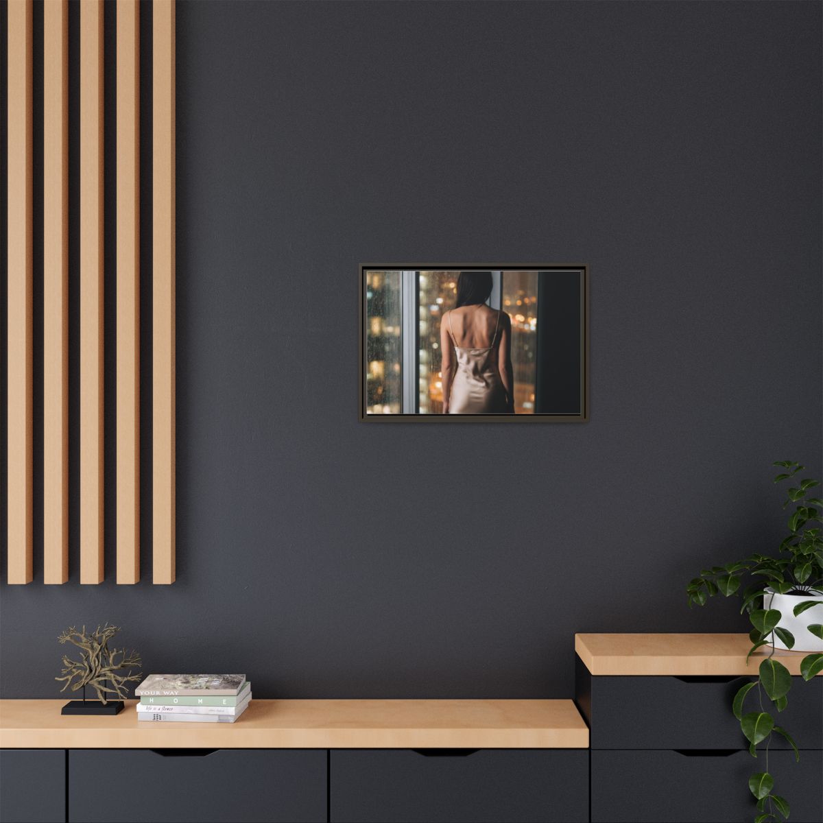 Framed Canvas - Midnight Rain Masterpiece — Espresso / 1.25"