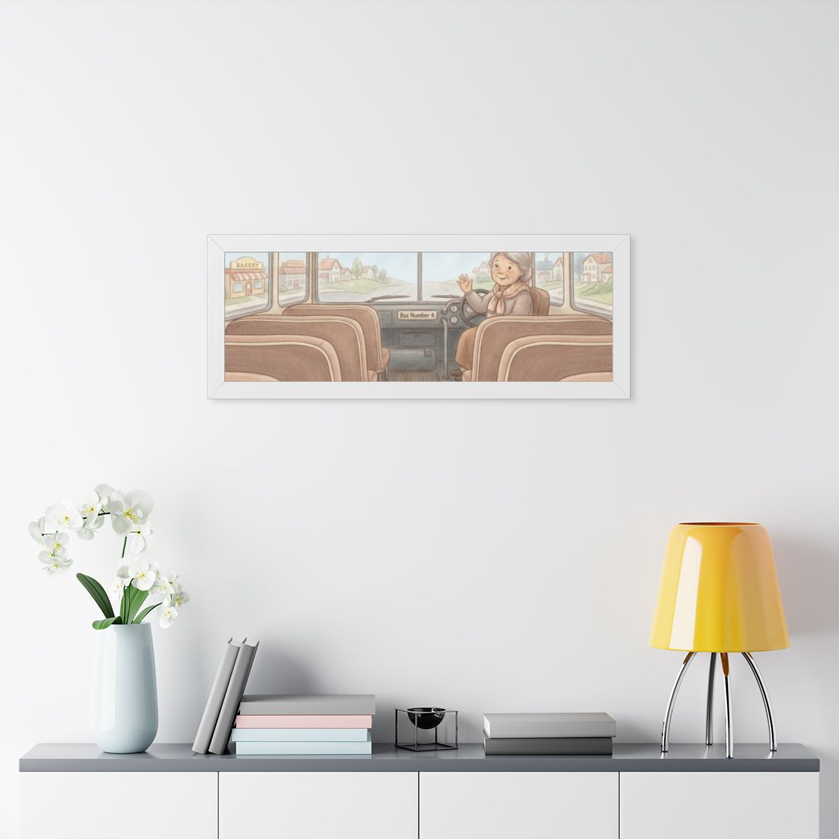 Framed Horizontal Poster - Storybook Bus Ride Whimsical Wall...