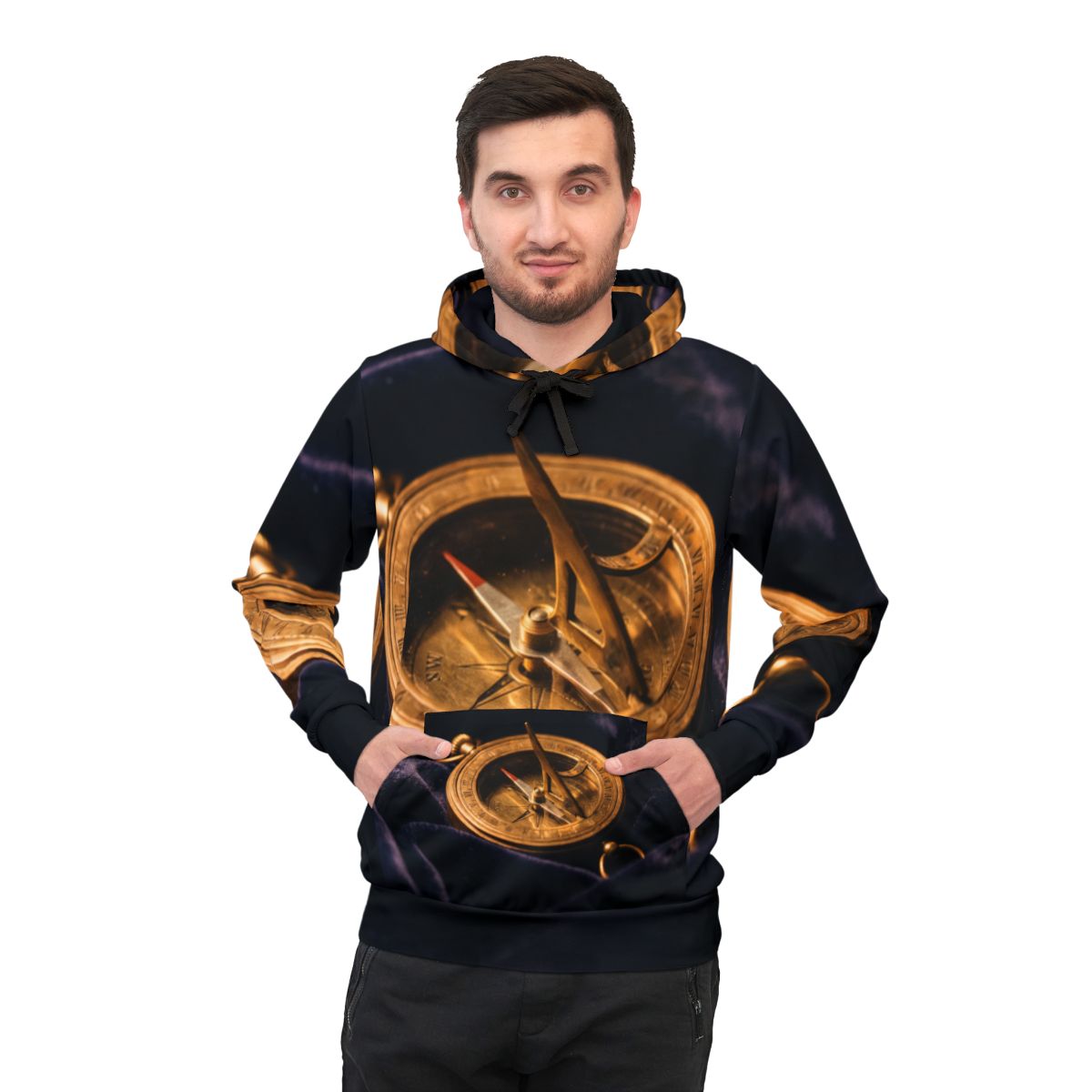 Men's Athletic Hoodie with Sundial Compass