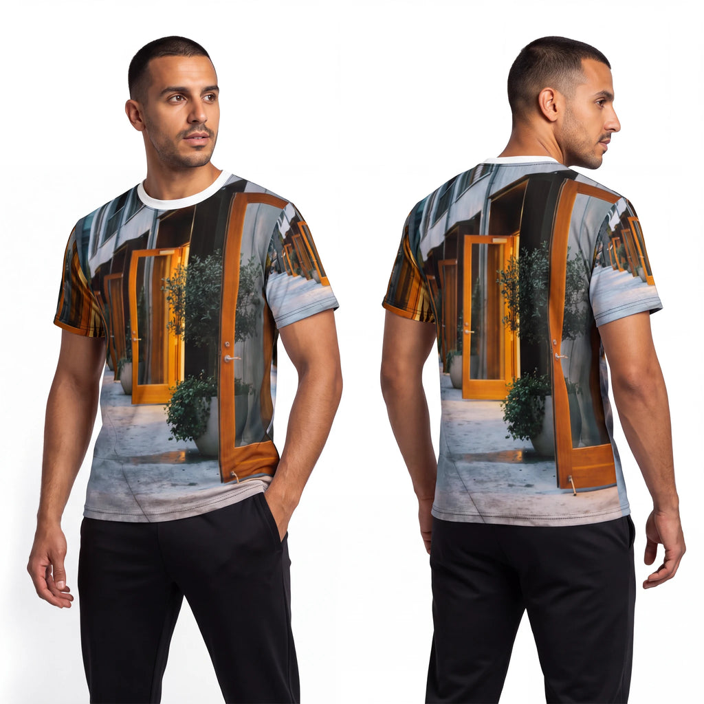 Men's Cut & Sew Tee - Twilight Courtyard | Echovira Gallery