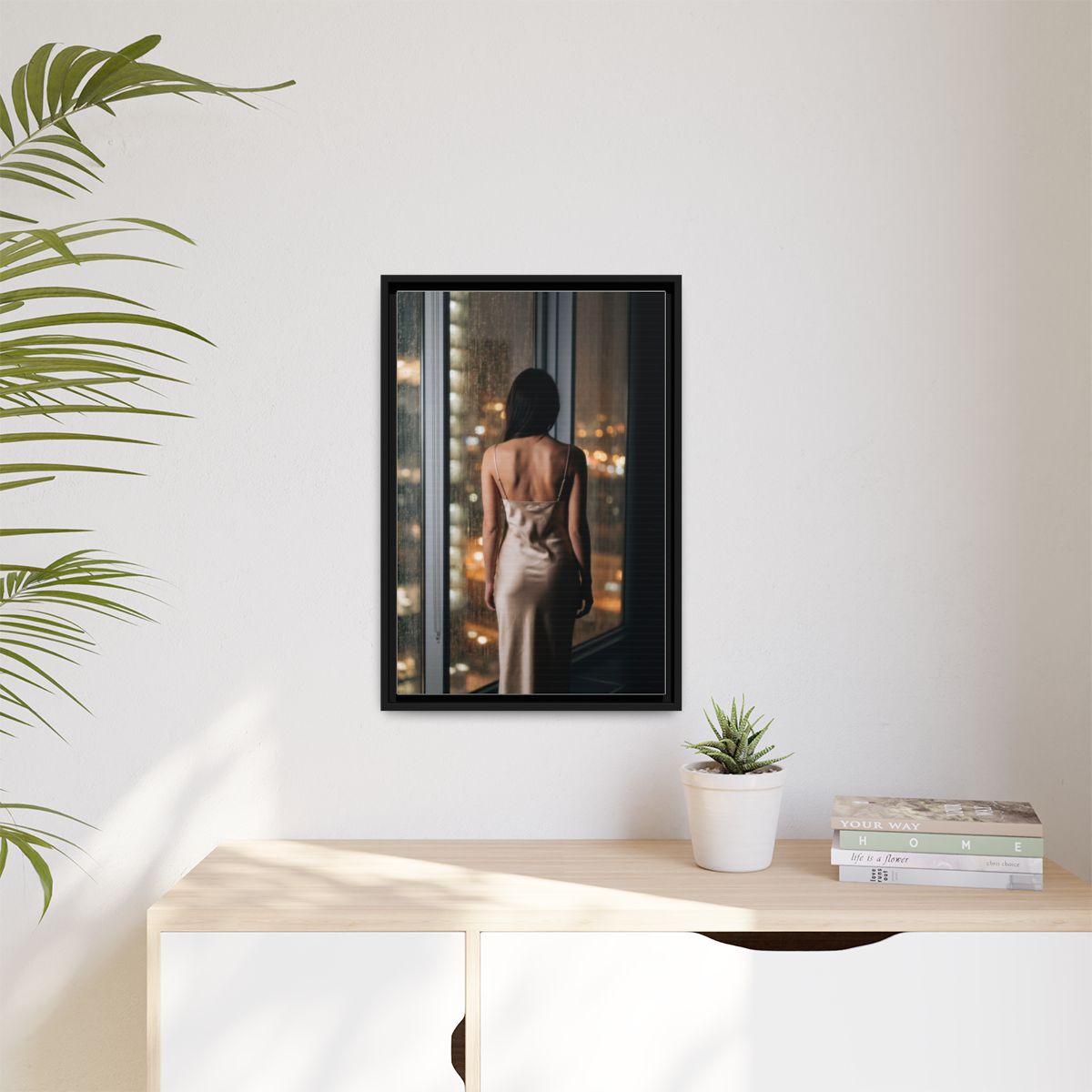 Matte Canvas, Framed - Rainy City lights Glow — Black /... |...