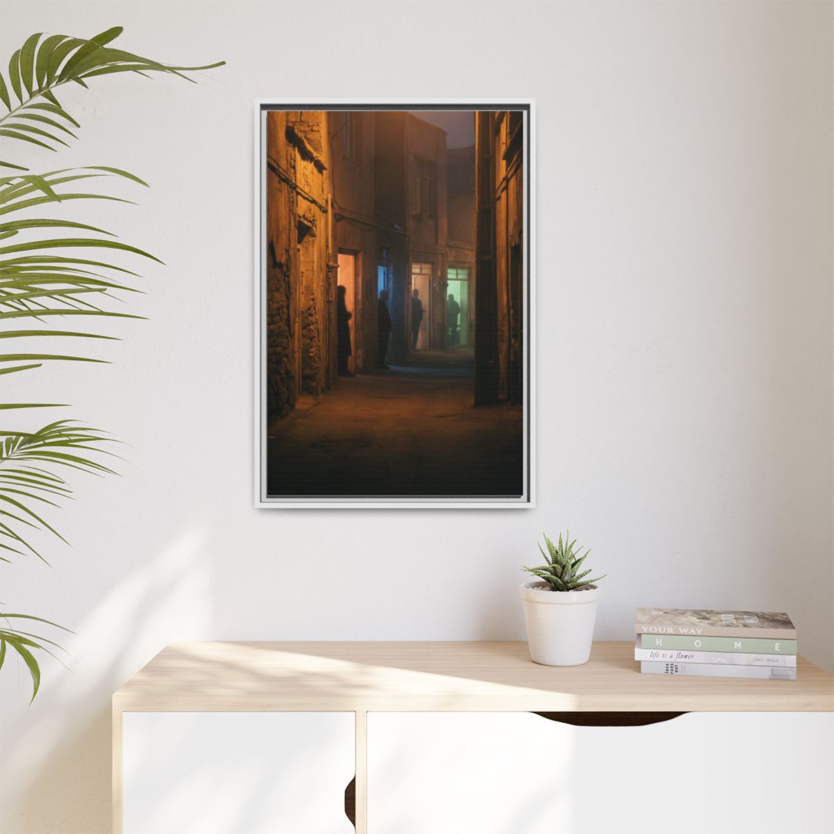 Matte Canvas, Framed - Shadowed Alleyway Mystery Art Print...