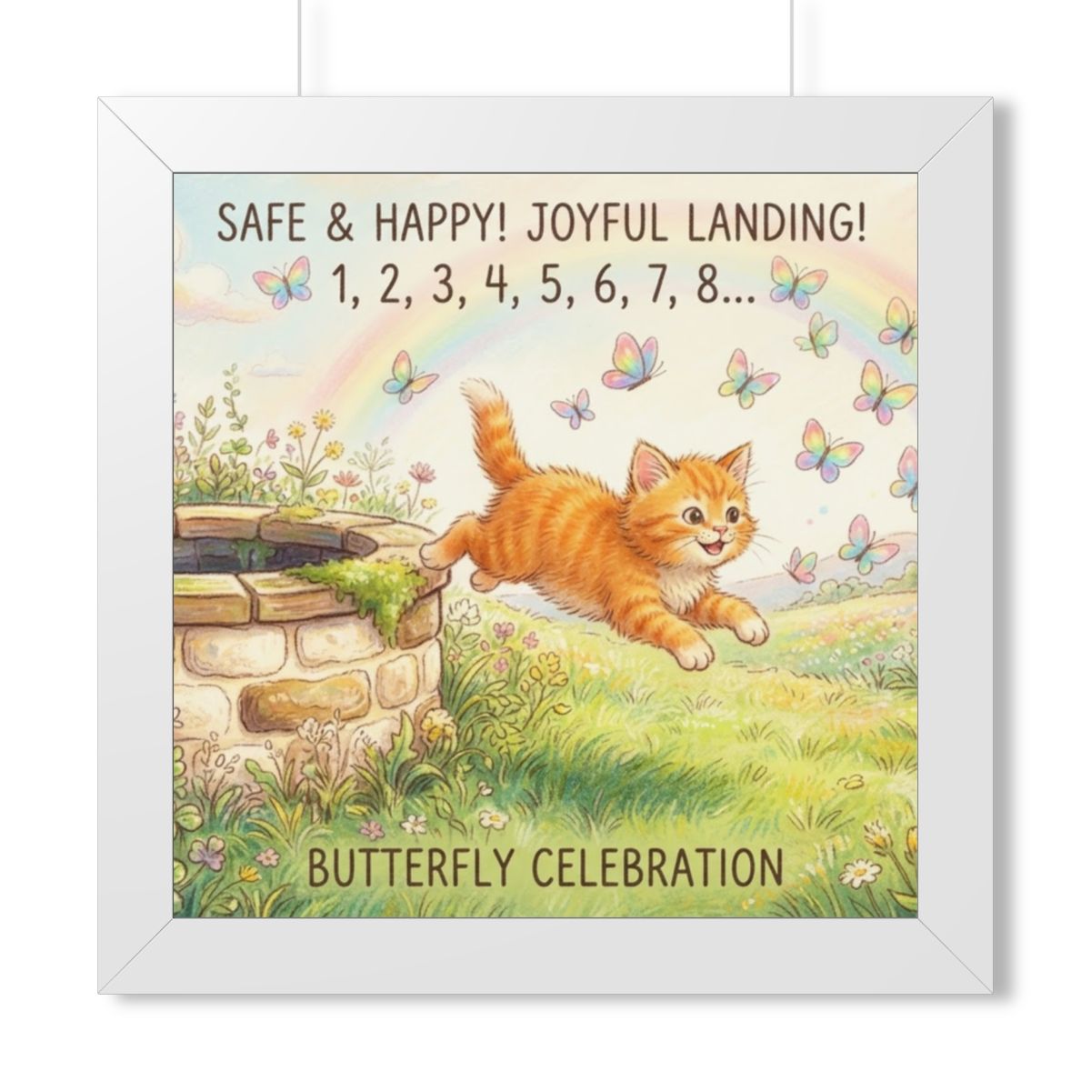Framed Horizontal Poster - Joyful Kitten Meadow — White... |...