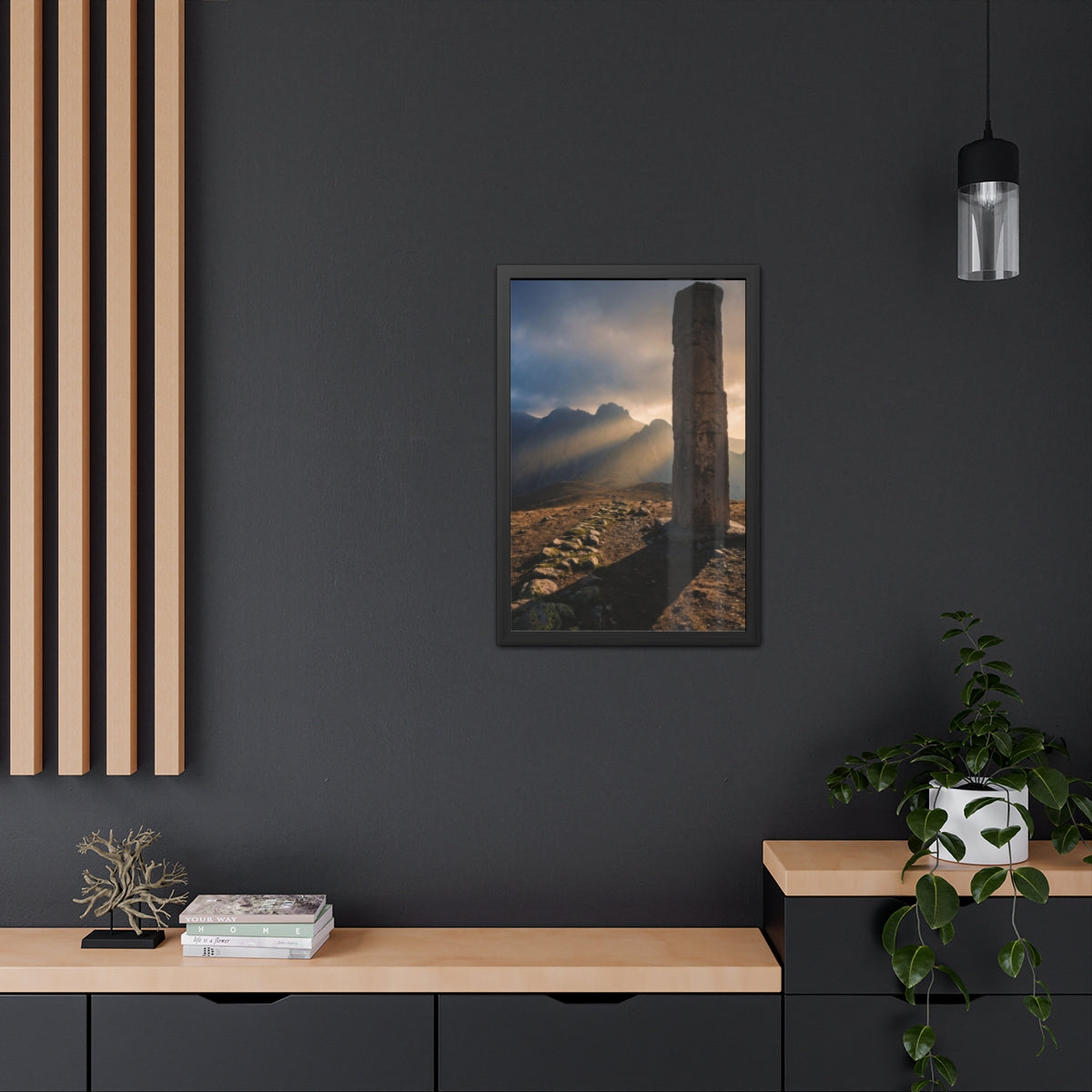 Framed Posters - Ancient Stone Column Mountain Sunset Art......