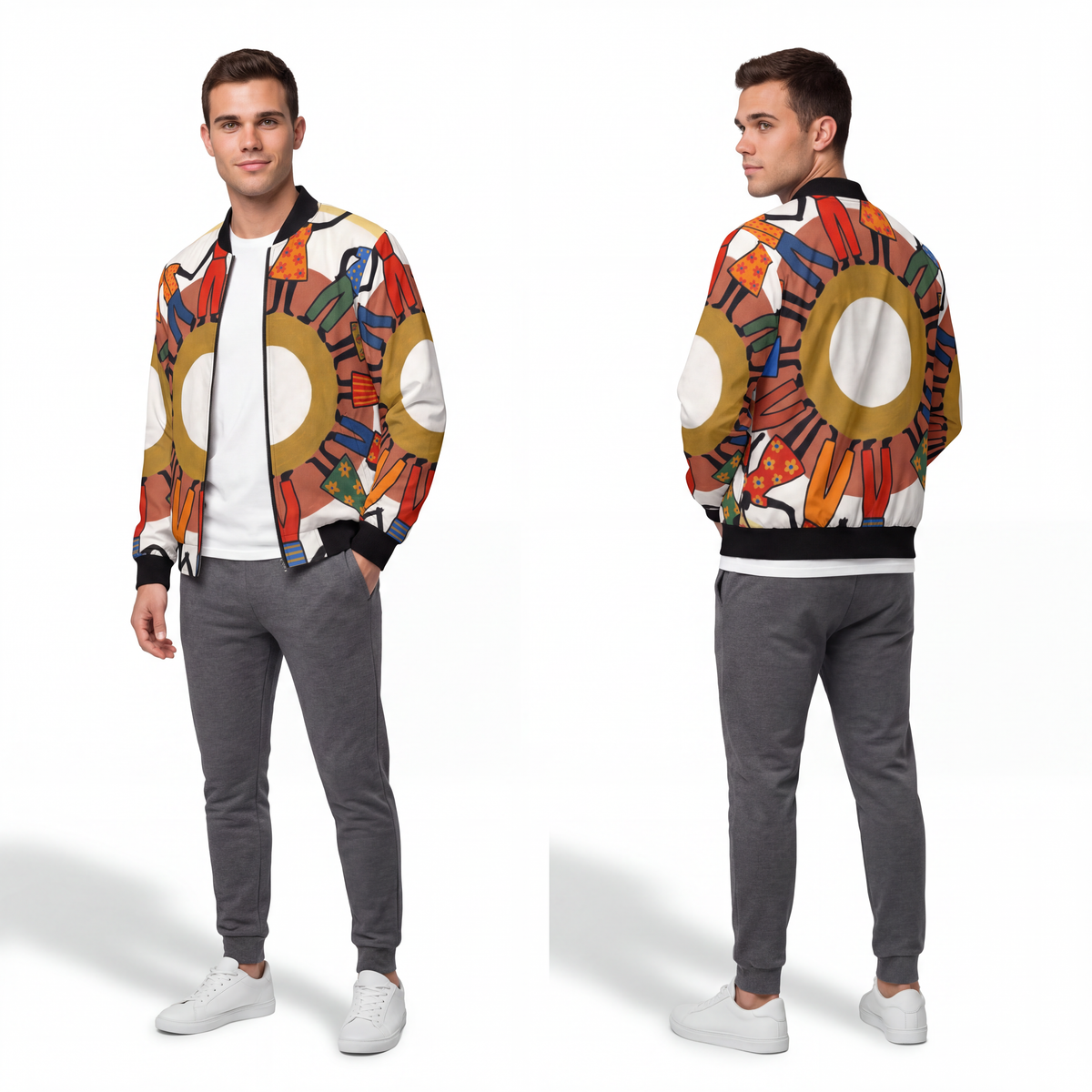 Men's Bomber Jacket - Unity Mandala Folk Art | Echovira...