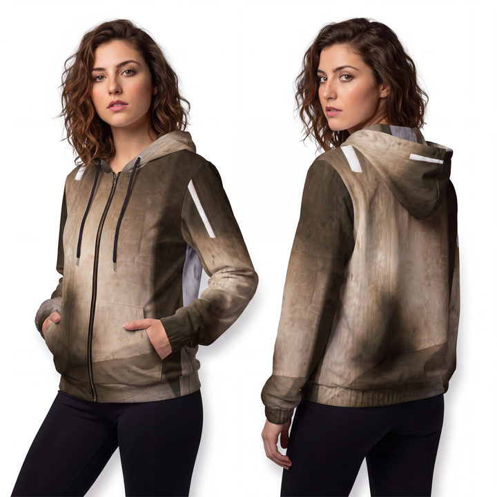 Women's Full-Zip Hoodie - Shadows of the Citadel moody architectural print