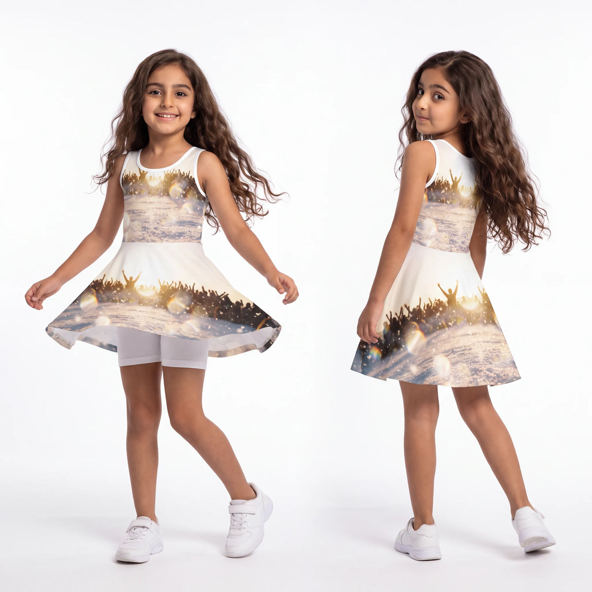 Girls' Sundress with Golden Hour Crowd Art