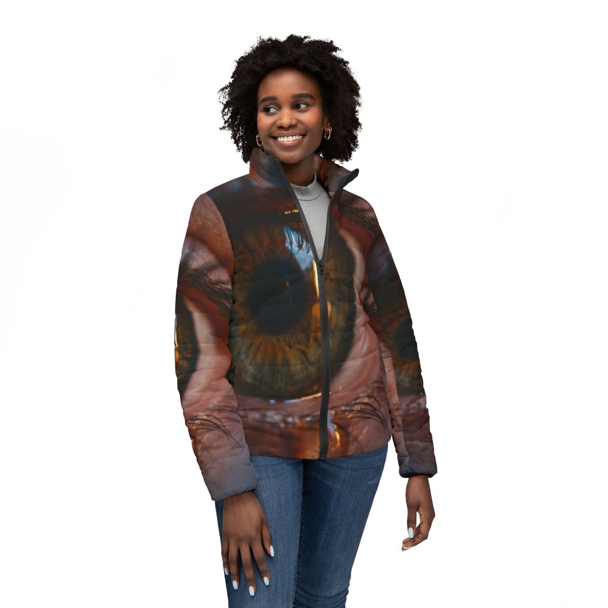 Women's Puffer Jacket - Amber Iris Reflection Fine Art Print...
