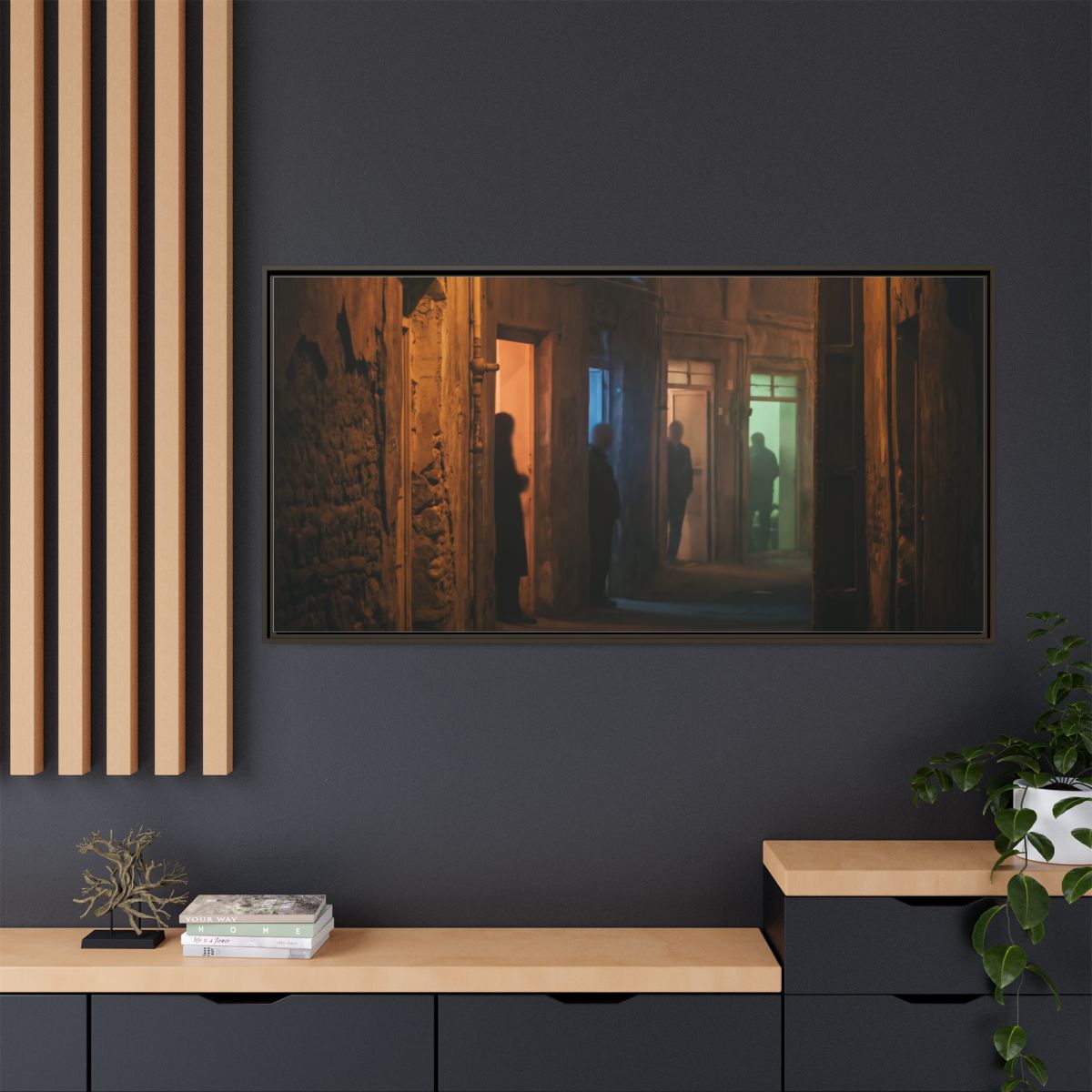 Matte Canvas, Framed - Shadowed Alleyway Mystery Art Print...