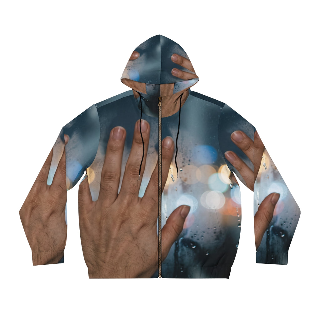 Men's Full-Zip Hoodie Rainy City Window Art