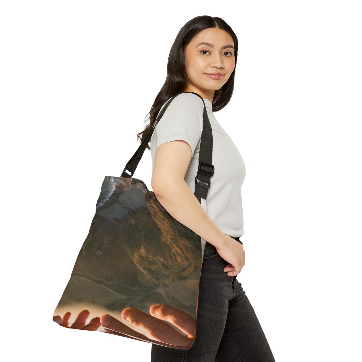 Adjustable Tote Bag - The Infinite Touch | Ethereal Coastal...