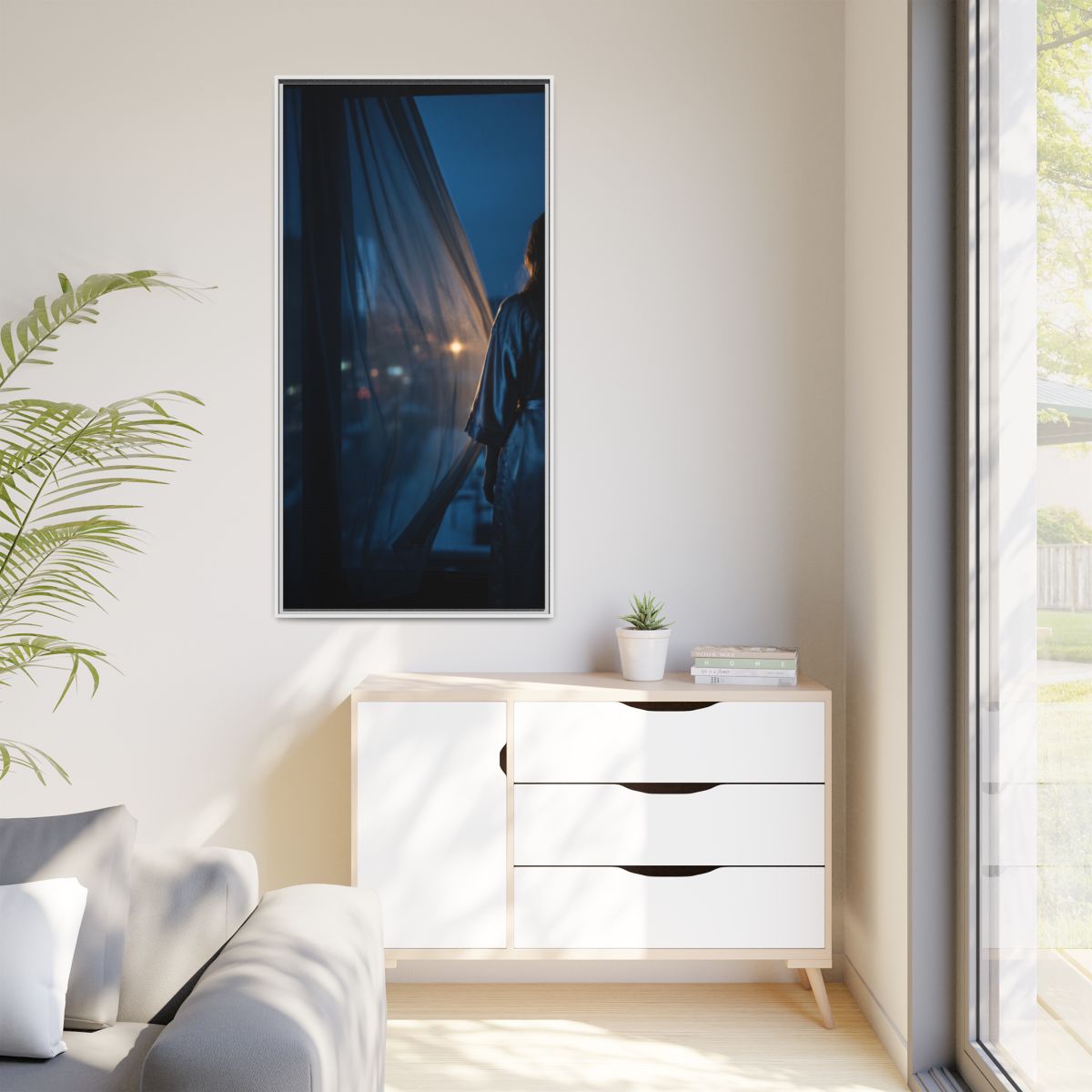 Matte Canvas, Framed - Nocturnal Solitude Silhouette — White...