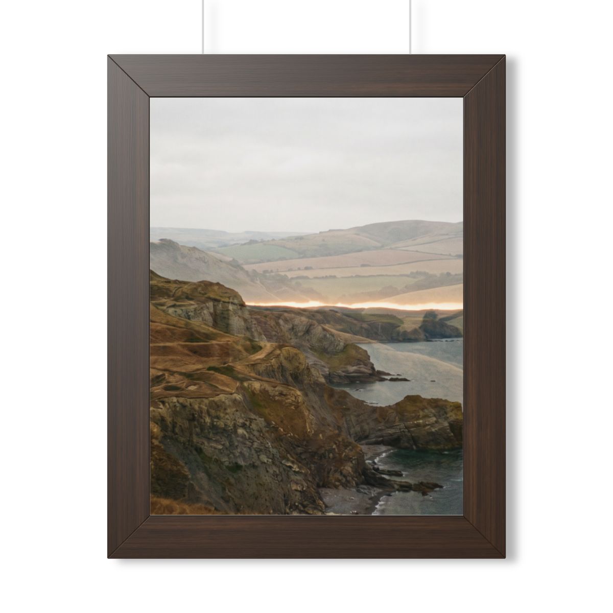 Framed Vertical Poster - Moody Coastal Cliffs Horizon Art —...