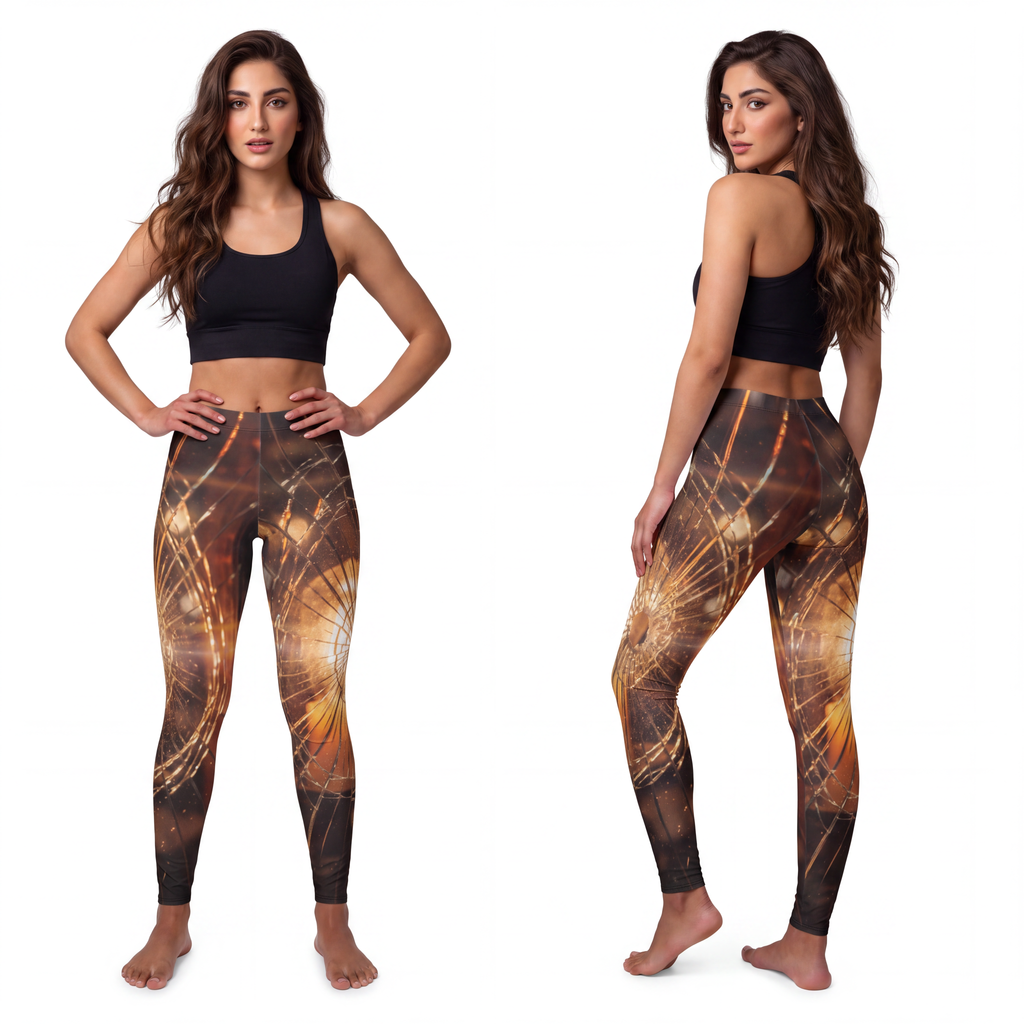 Women's Casual Spandex Leggings - Shattered Amber Light Wall...