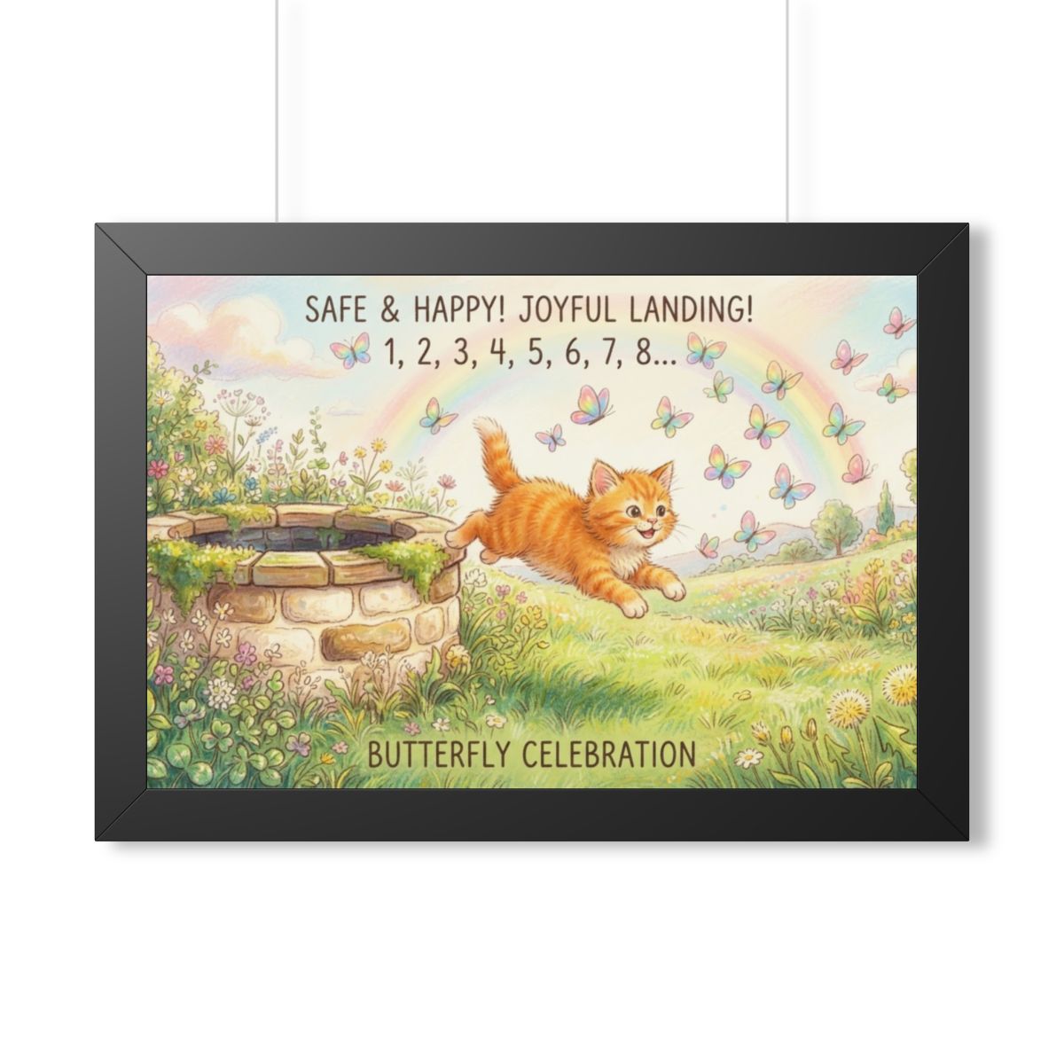 Framed Horizontal Poster - Joyful Kitten Meadow — Black... |...