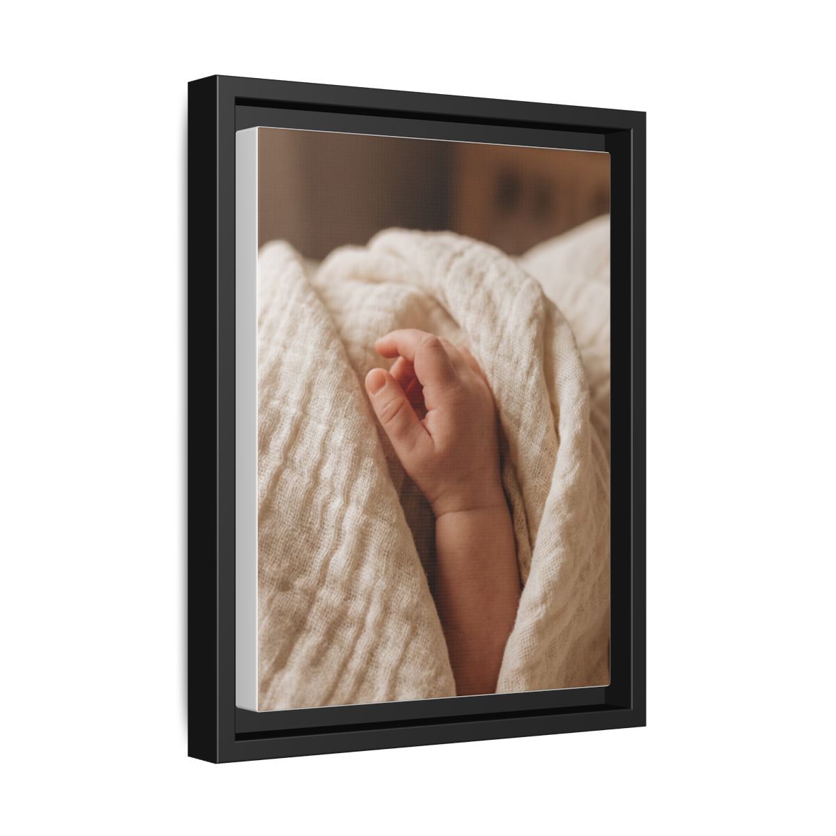 Framed Matte Canvas - Tender Newborn Hand (8×10, 9×12, 11×14, 12×16, 10×20, 12×18, 16×20, 16×24, 18×24, 12×36, 20×24, 16×32, 20×30, 24×30, 24×32, 16×48, 24×36, 24×48, 30×40, 20×60, 32×48, 30×60 & 40×60)