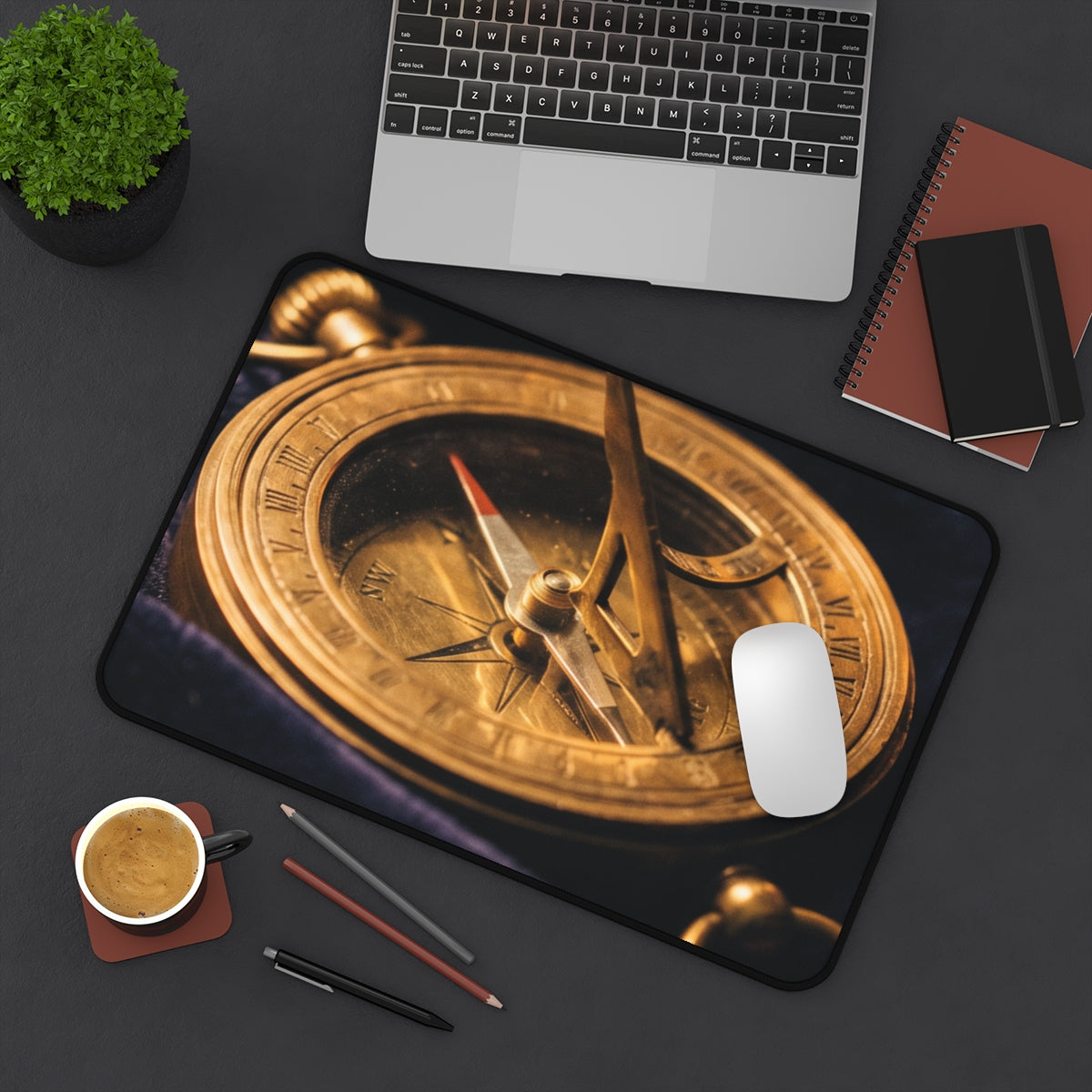 Vintage Brass Sundial Compass Desk Mat