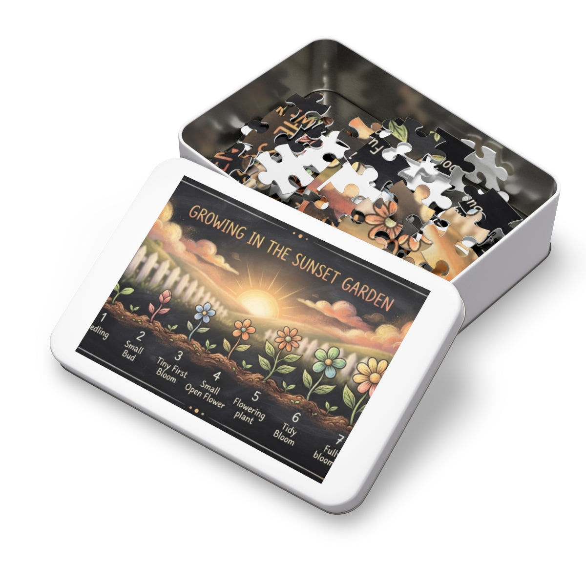 Jigsaw Puzzle with Tin - Sunset Garden Bloom (30, 110, 252...