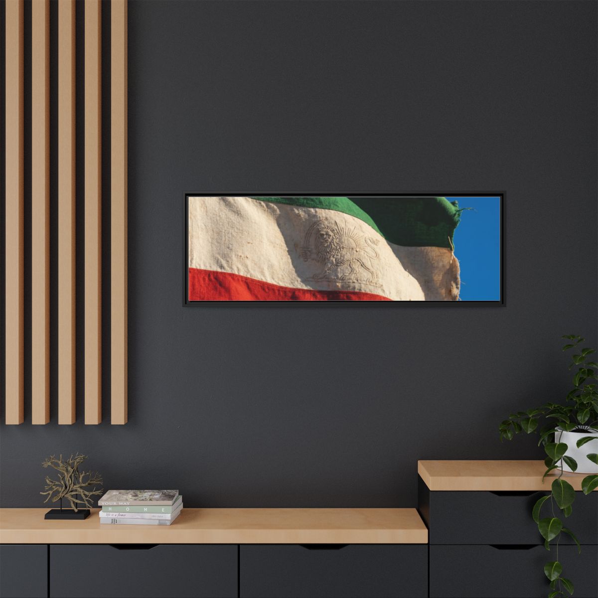 Framed Canvas Art - Distressed Flag — Black / 1.25"