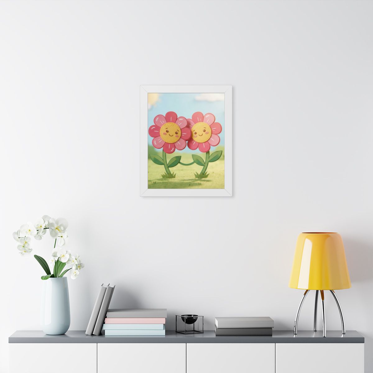 Framed Vertical Poster - Blooming Friends Papercraft Floral...