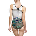 Teal Minimalist Architecture One-Piece Swimsuit