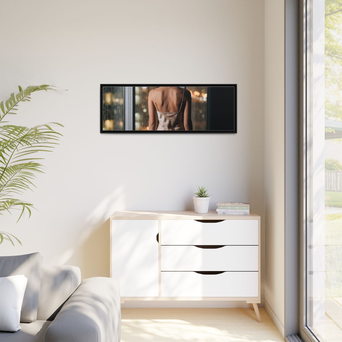 Matte Canvas, Framed - Rainy City lights Glow — Black /... |...