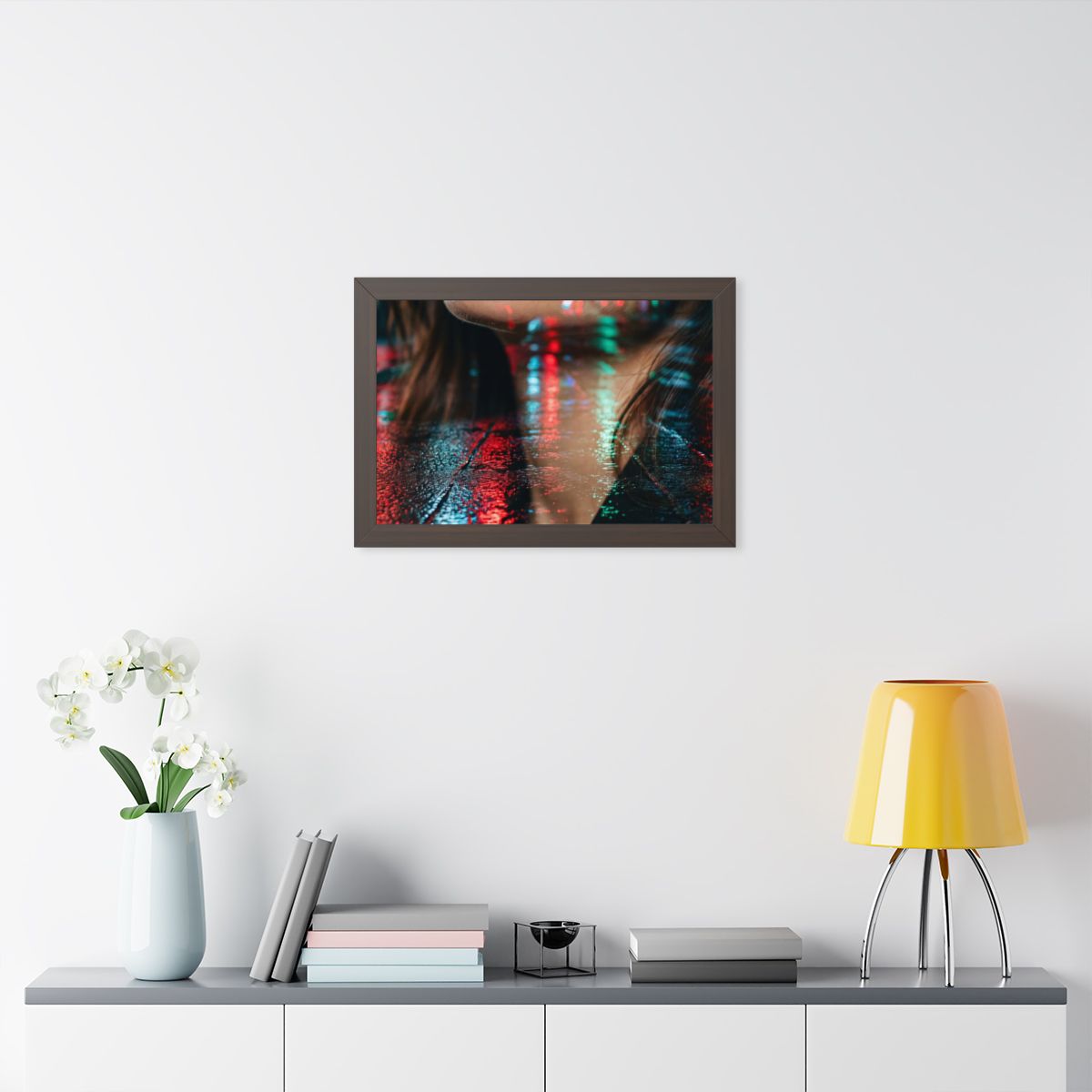 Framed Horizontal Poster - Neon Dreams Rain Portrait —... |...