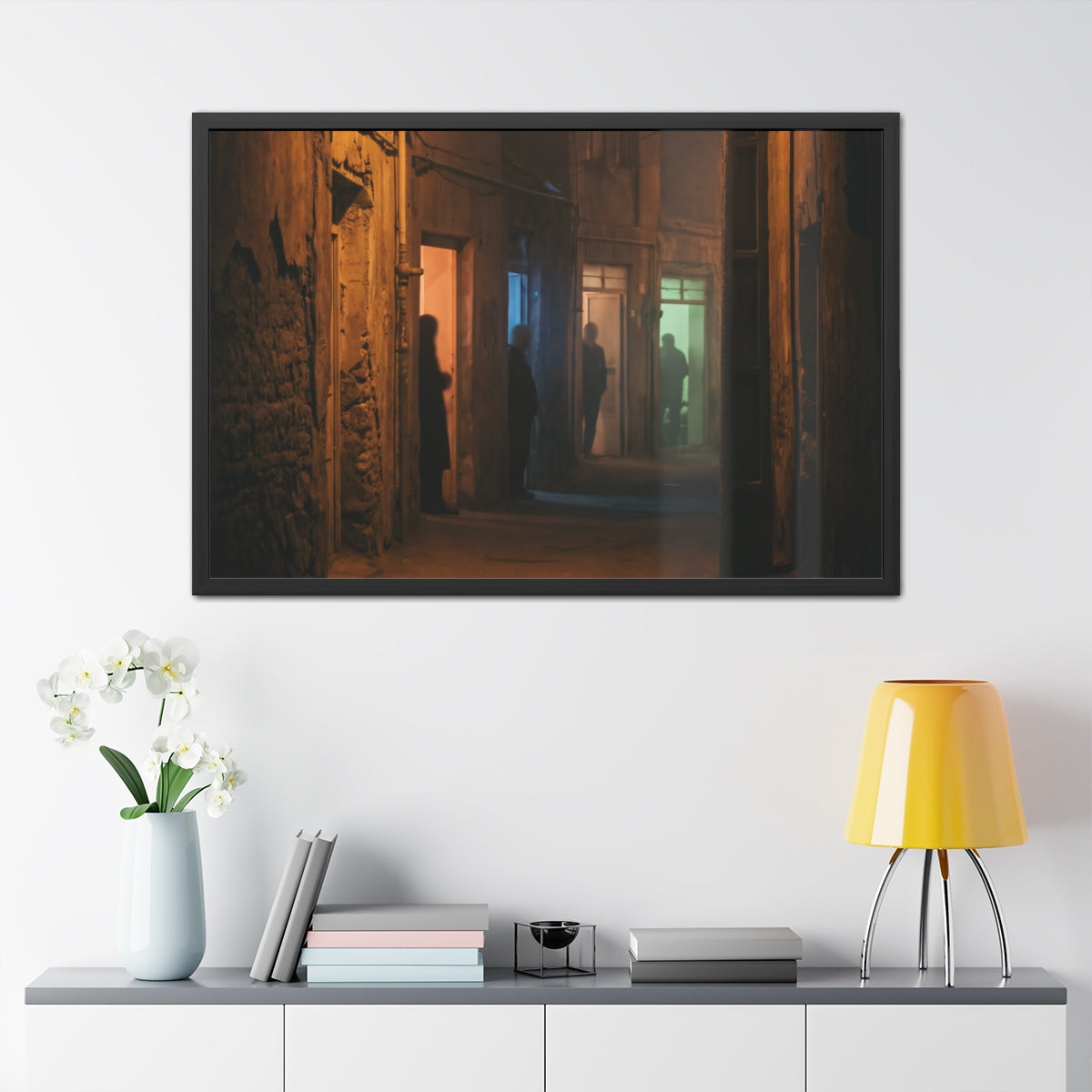 Framed Posters - Nocturnal Alleyway Misty Street Art (10×8...