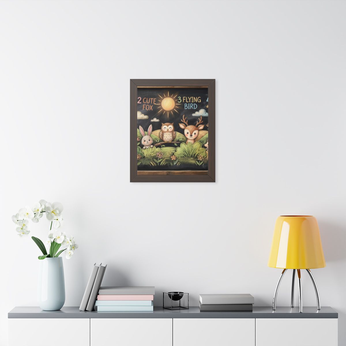 Framed Vertical Poster - Woodland Friends Meadow — Walnut......